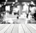 Perspective wood over blurred restaurant with bokeh background, Royalty Free Stock Photo