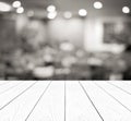 Perspective wood over blurred restaurant with bokeh background Royalty Free Stock Photo