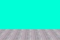 Perspective wood wall floor room wooden design wallpapers and green blue background Royalty Free Stock Photo