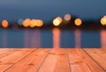 Perspective wooden desk by lake Royalty Free Stock Photo