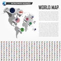 Perspective world map and GPS navigator location pin with all national country flag elements of the earth . Vector