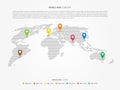 Perspective world map infographic with colorful pointers
