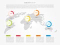 Perspective world map infographic with colorful pointers vector illustration