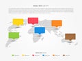 Perspective world map infographic with colorful pointers