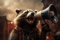 Persuasive Cute raccoon megaphone promotion. Generate Ai