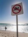 Perth, Australia, 04/04/2014, Cottesloe Beach, Western australia, No Swimming sign and rough waves Royalty Free Stock Photo