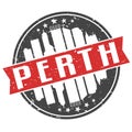 Perth Australia Round Travel Stamp. Icon Skyline City Design. Seal Tourism Ribbon Vector Badge Clip Art.