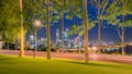 Evening view of the high-rise buildings of downtown Perth seen from Kings Park. Royalty Free Stock Photo