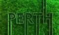 Perth city name in geometry style design with green grass