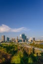 Perth city skyline with grass trees in the foreground seen from Kings Park. Royalty Free Stock Photo