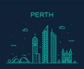 Perth city skyline Western Australia vector linear Royalty Free Stock Photo