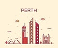 Perth city skyline Western Australia vector linear Royalty Free Stock Photo