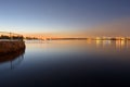 Perth dusk sunset on swan river with cityline