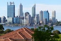 Perth financial district skyline as view from the Swan river south bank