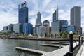 Perth, Western Australia, Nov 2019: Elizabeth Quay with modern skyscrapers and famous sculpture called Spanda