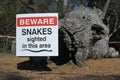 Beware snakes sign in Kings Park in Perth Western Australia Royalty Free Stock Photo