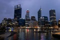 Skyscrapers at Elizabeth Quay in Perth, Western Australia of Lavan, Rio Tinto, Deloitte, BHP companies, and Spanda sculpture