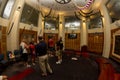 Perth, Western Australia, Australia. View inside of The Swan Bell Tower of Perth,some people having fun with ringing bells, Weste