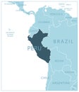 Peru - blue map with neighboring countries and names