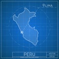 Peru blueprint map template with capital city.