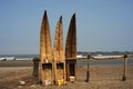 Peru Chiclayo tropical beaches with artisanal reed fishing boats