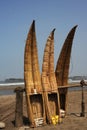 Peru Chiclayo tropical beaches with artisanal reed fishing boats