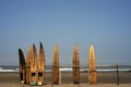 Peru Chiclayo tropical beaches with artisanal reed fishing boats