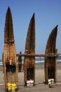 Peru Chiclayo tropical beaches with artisanal reed fishing boats