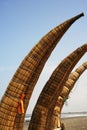 Peru Chiclayo tropical beaches with artisanal reed fishing boats