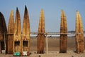 Peru Chiclayo tropical beaches with artisanal reed fishing boats