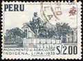 PERU - CIRCA 1952: A stamp printed in Peru shows Agriculture Monument, Lima, circa 1952.