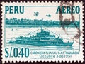 PERU - CIRCA 1952: A stamp printed in Peru shows gunboat Maranon, circa 1952.