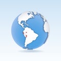 Peru - country map and flag located on globe, world map.