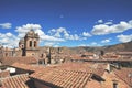 Peru Cusco panoramic view of a water fountain with a tourist city Royalty Free Stock Photo
