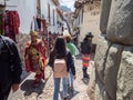 San Blas Cuzco market, people dressed with traditional inca costumes