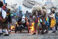 Peru Paucartambo guerrilla fight between SAGRAS and demons and devils with angels masks and the people June 2019