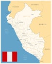 Peru - detailed map with administrative divisions and country flag. Vector illustration