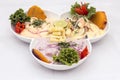 Peru Dish: 3 types of Cebiche (ceviche) Royalty Free Stock Photo