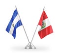 Peru and El Salvador table flags isolated on white 3D rendering