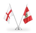 Peru and England table flags isolated on white 3D rendering