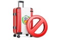 Peru Entry Ban. Suitcase with Peruvian flag and prohibition sign. 3D rendering Royalty Free Stock Photo