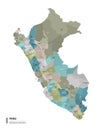 Peru higt detailed map with subdivisions. Administrative map of Peru with districts and cities name, colored by states and