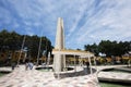 Peru Ica Plaza de Armas with its pyramid sculpture and its water fountain and garden with flowers Royalty Free Stock Photo
