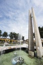 Peru Ica Plaza de Armas with its pyramid sculpture and its water fountain and garden with flowers Royalty Free Stock Photo