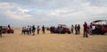 Panoramic of many tourists and buggies at Huacachina desert Royalty Free Stock Photo