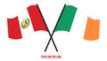 Peru and Ireland Flags Crossed And Waving Flat Style. Official Proportion. Correct Colors