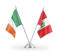 Peru and Ireland table flags isolated on white 3D rendering