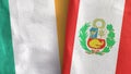 Peru and Ireland two flags textile cloth 3D rendering