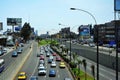 Peru Lima aerial and panoramic view of the Javier Prado highway with a lot of traffic