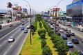 Peru Lima aerial and panoramic view of the Javier Prado highway with a lot of traffic